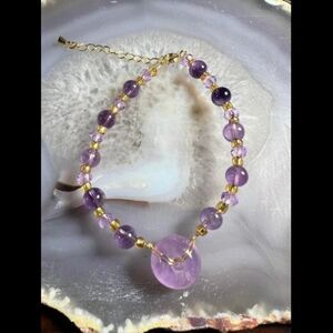 Amethyst Bracelet - Size 6.5 - 7.5 with goldtone chain